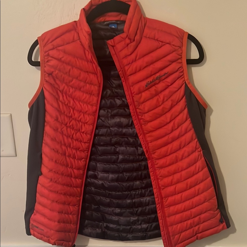 Eddie Bauer Red Quilted Vest High Collar Sleeveless